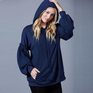 Ruffle Puff Sleeve Hoodie Sweatshirt